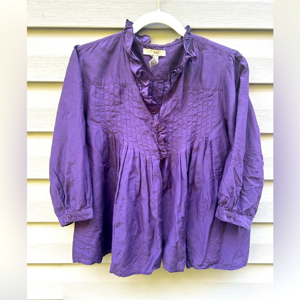 VTG Forever 21 y2k L purple silk satin blouse Victorian ruffle Whimsigoth witchy
